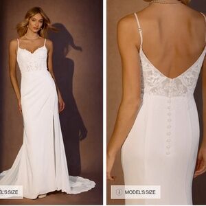 amaze Rosalina diamond white mermaid v-neck lace crepe back satin dress
